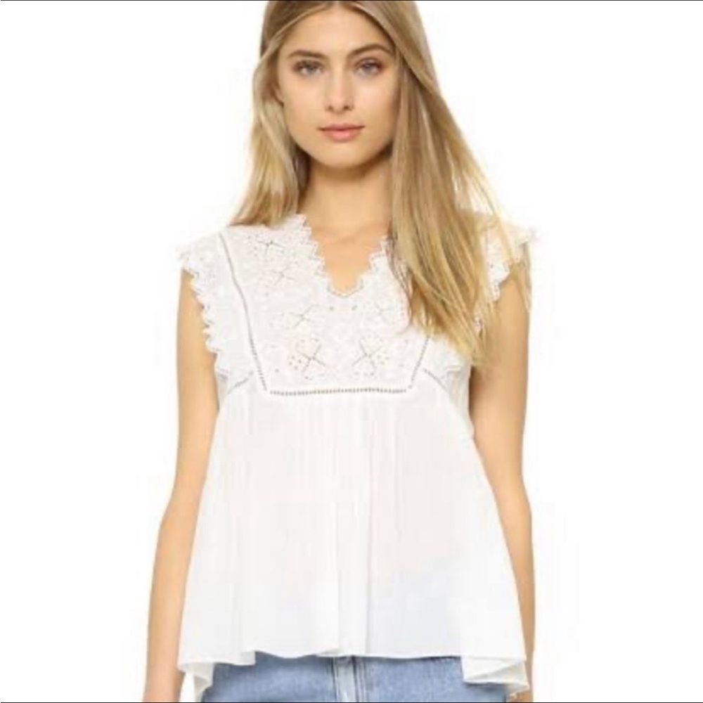 Rebecca Taylor White Embroidered Lace Ruffle 100% Cotton Romantic White Top